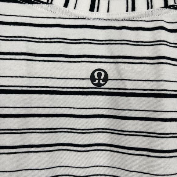 Lululemon Emerald Long Sleeve Shirt Cut Back Stripe Black White Size 4 - Picture 5 of 6